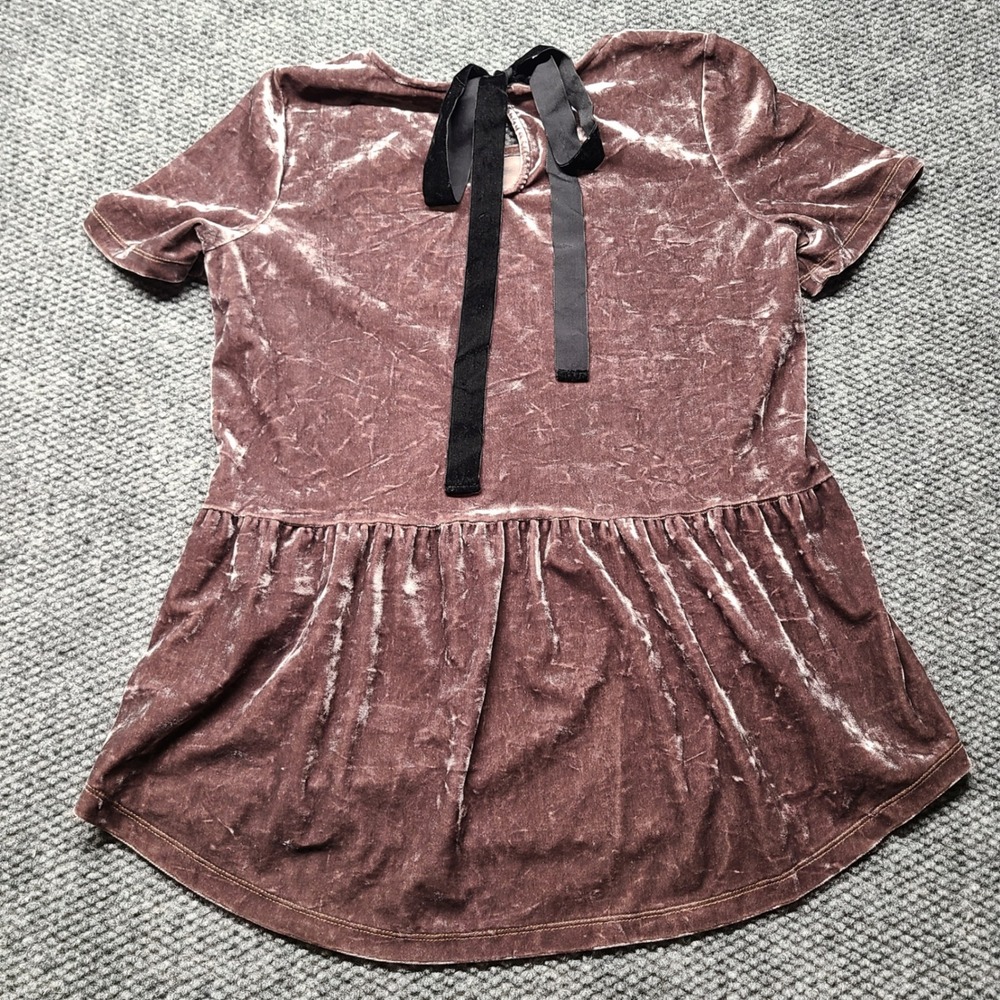 John Mark Women Grey Boho Floral Bell Sleeve Fringe Top Cotton Linen Small